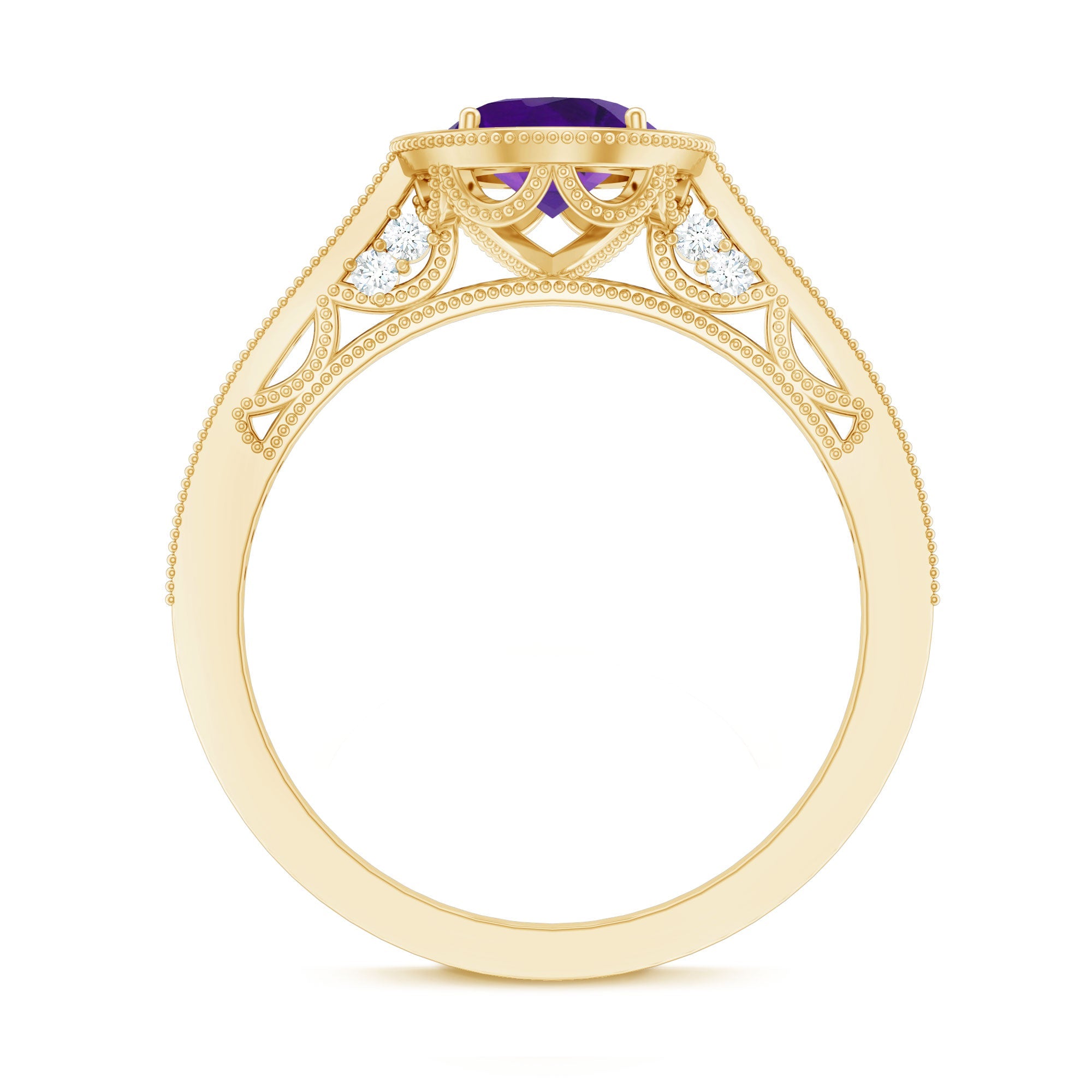 Vintage Style 1 Carat Amethyst Oval Engagement Ring with Diamond Halo