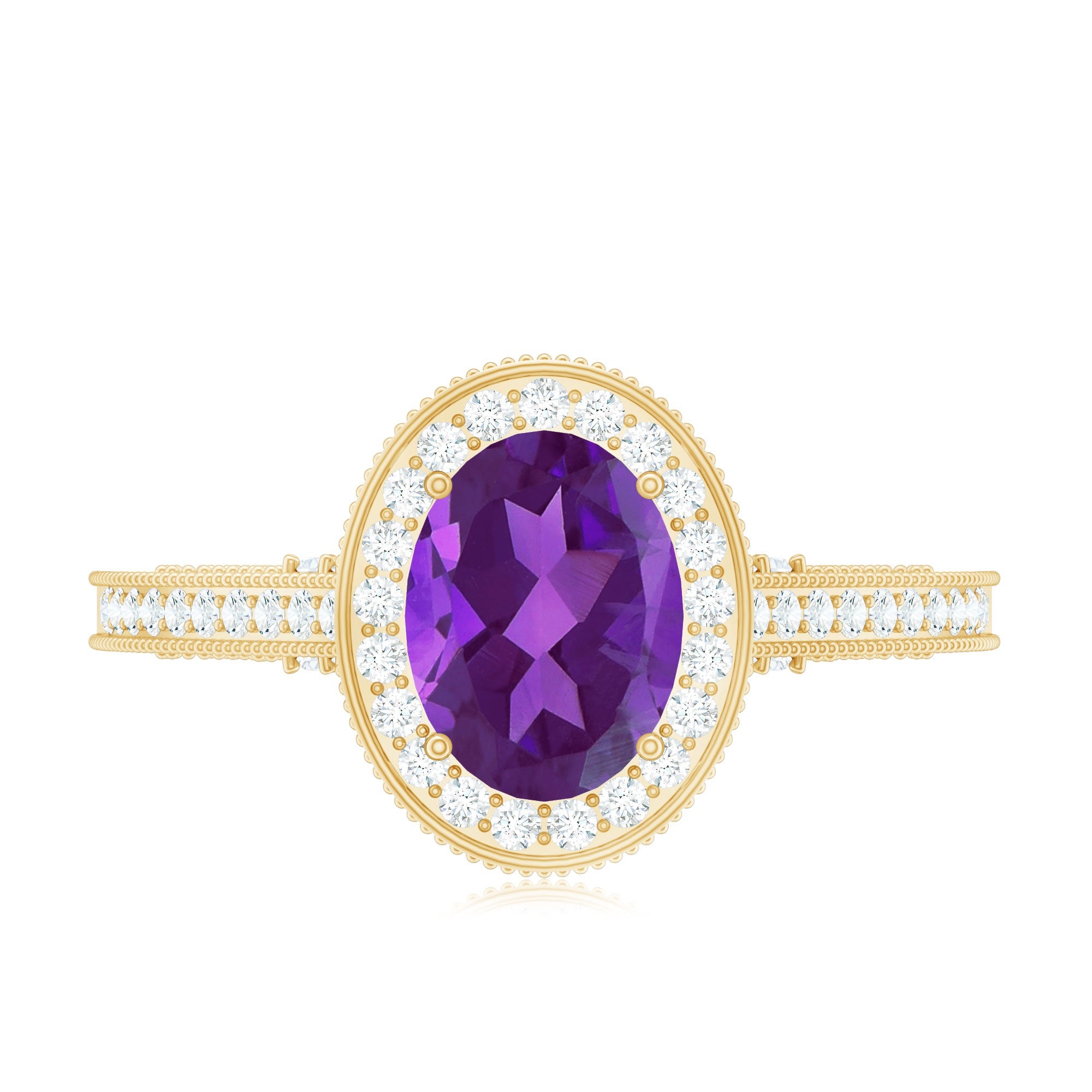 Vintage Style 1 Carat Amethyst Oval Engagement Ring with Diamond Halo
