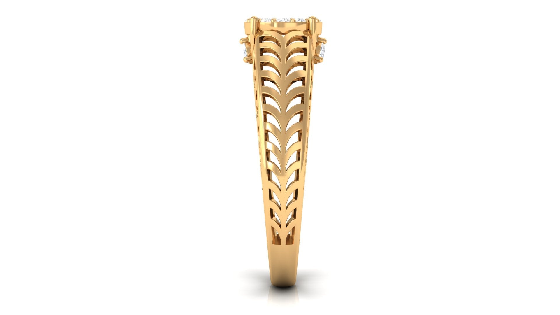 Round Cut Real Diamond Engagement Ring with Filigree Shank