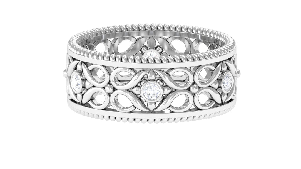 Vintage Inspired Real Diamond Wedding Band Ring