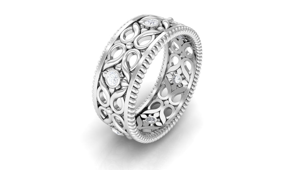 Vintage Inspired Real Diamond Wedding Band Ring