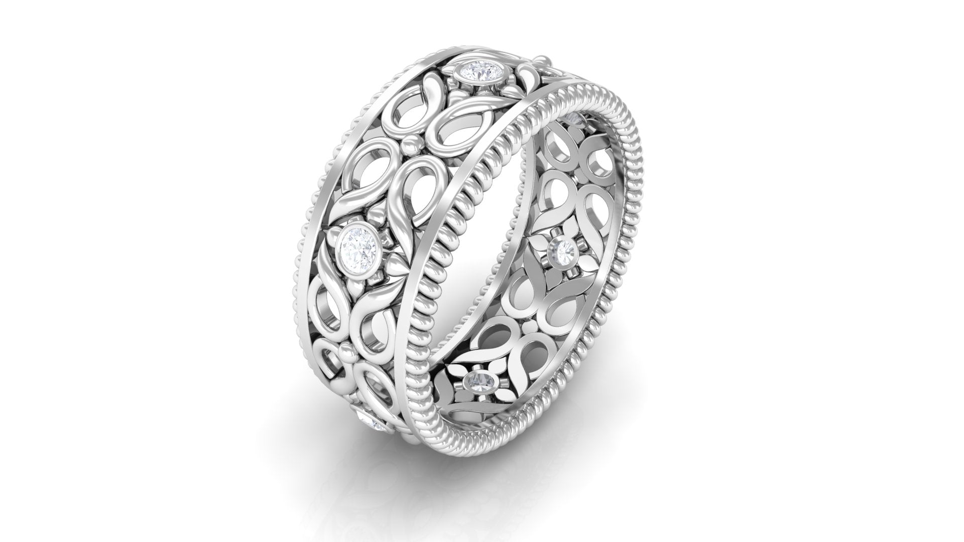 Vintage Inspired Real Diamond Wedding Band Ring