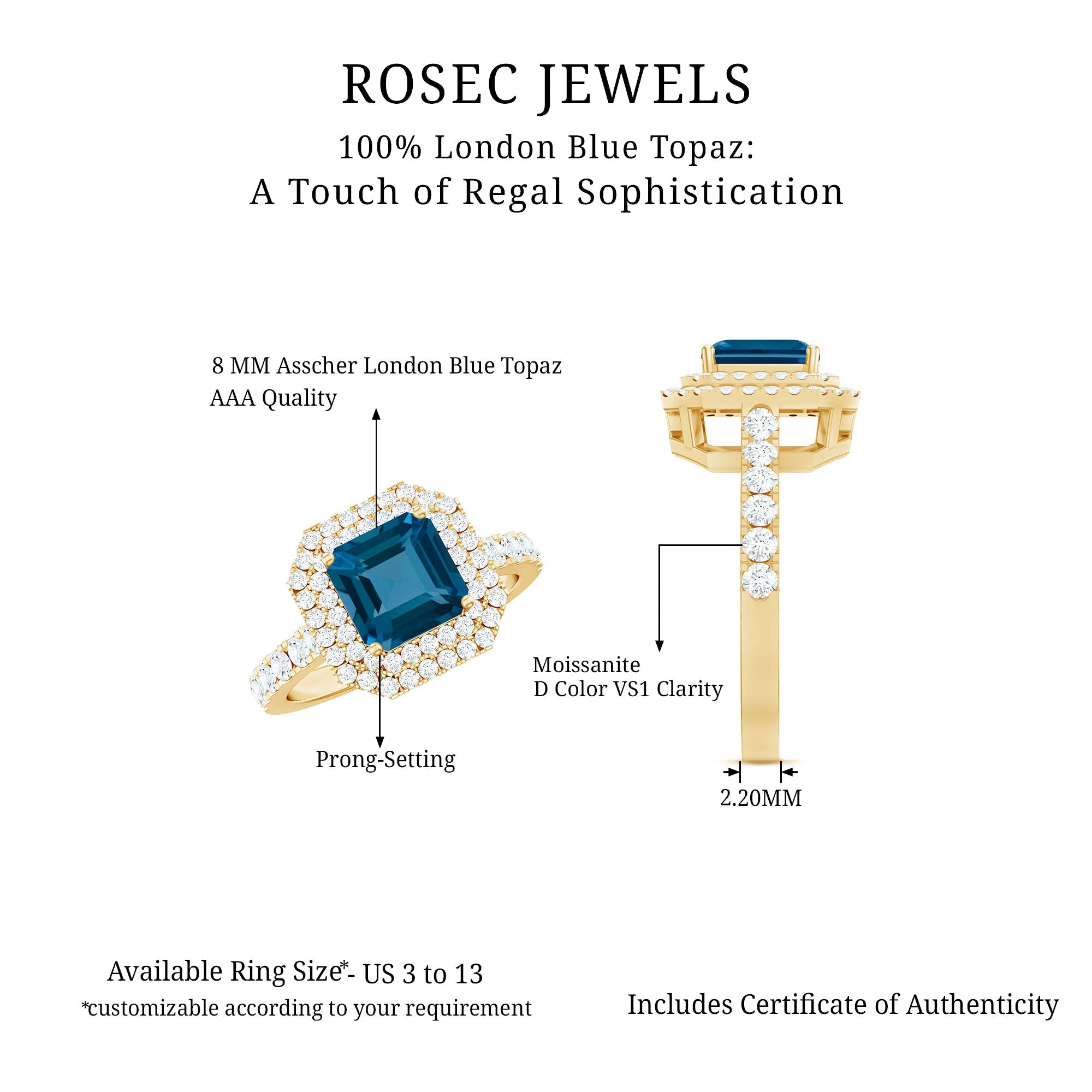 3 Carat Asscher Cut London Blue Topaz Engagement Ring with Double Halo