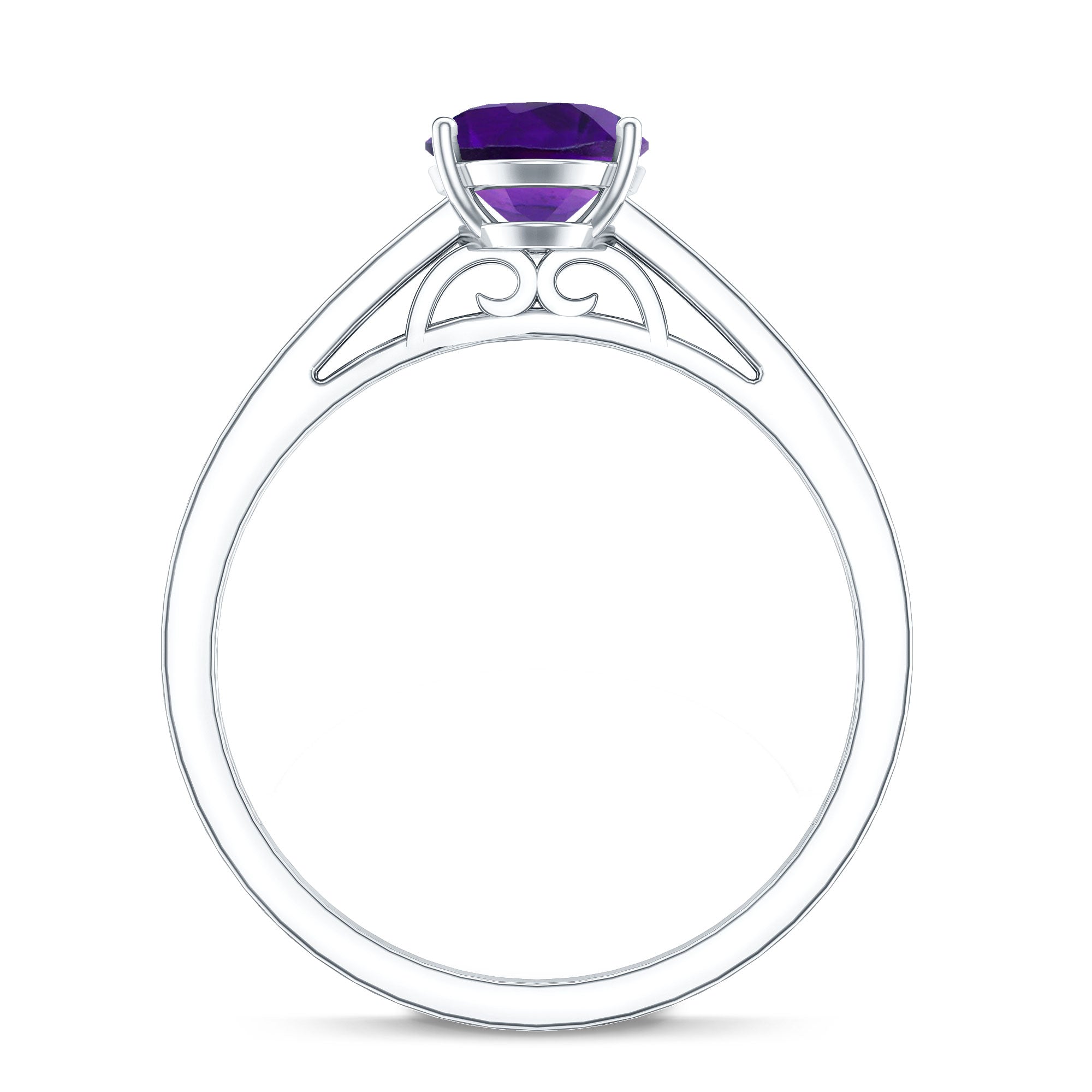 Real 1 Carat Oval Amethyst Solitaire Engagement Ring with Diamond