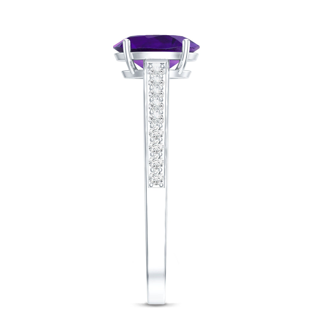 Real 1 Carat Oval Amethyst Solitaire Engagement Ring with Diamond