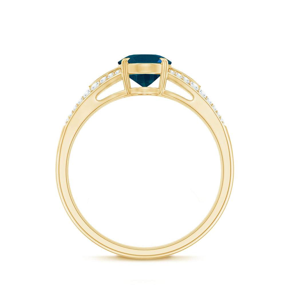 6x8mm Oval Cut London Blue Topaz Solitaire Engagement Ring with Diamond Split Shank