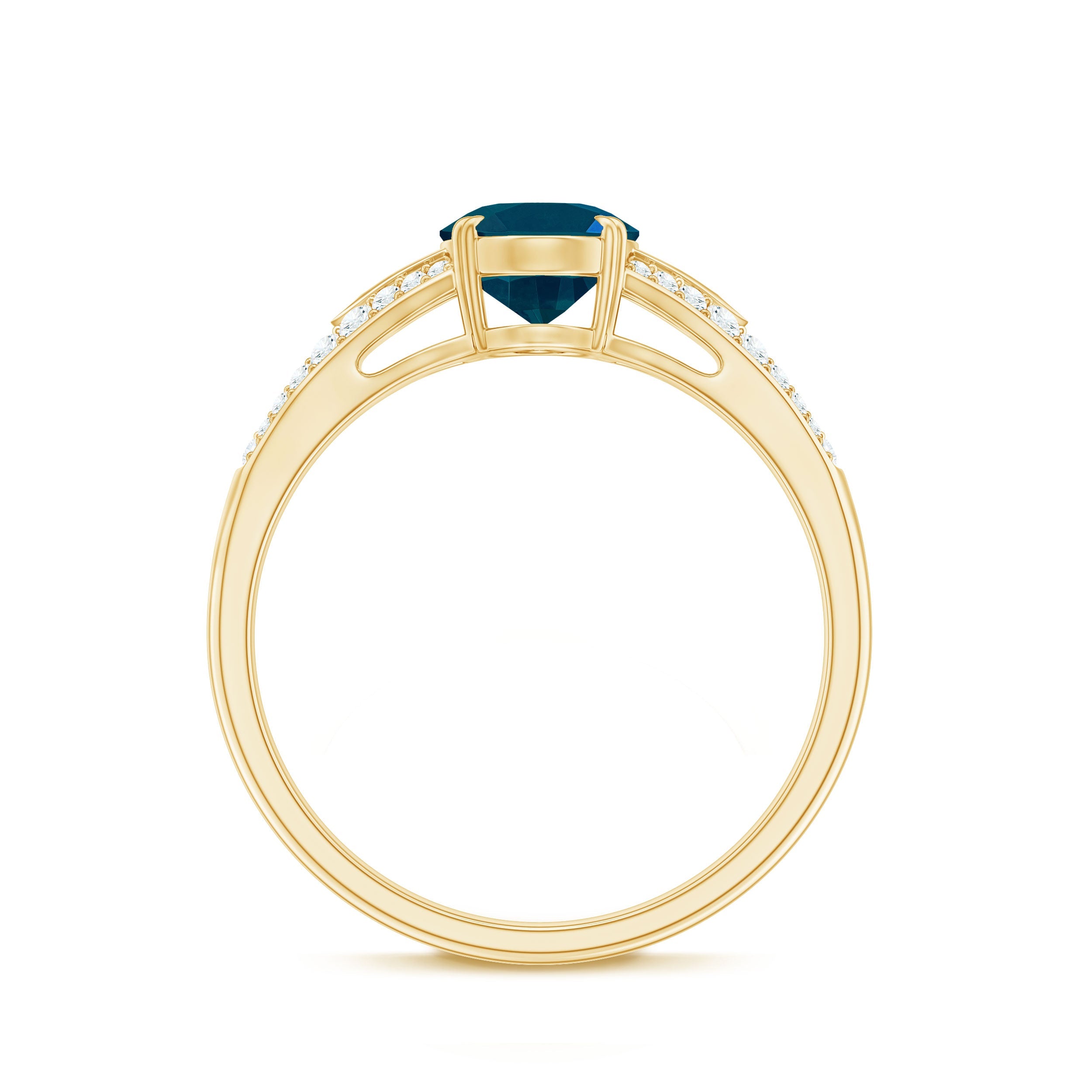 6x8mm Oval Cut London Blue Topaz Solitaire Engagement Ring with Diamond Split Shank