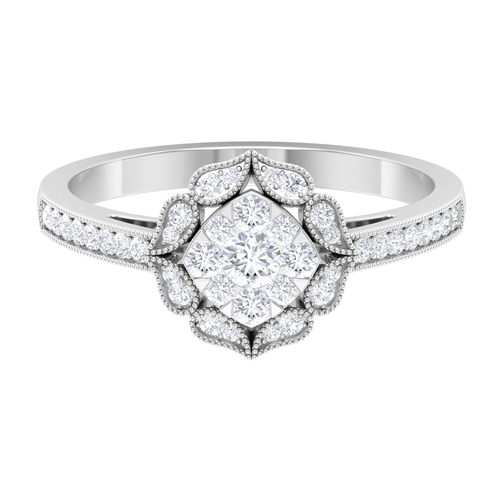Vintage Inspired Diamond Halo Engagement Ring In Illusion Setting