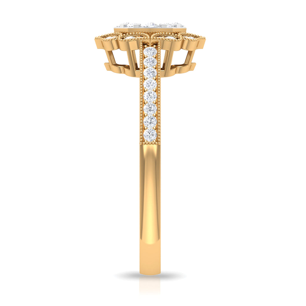 Vintage Inspired Diamond Halo Engagement Ring In Illusion Setting