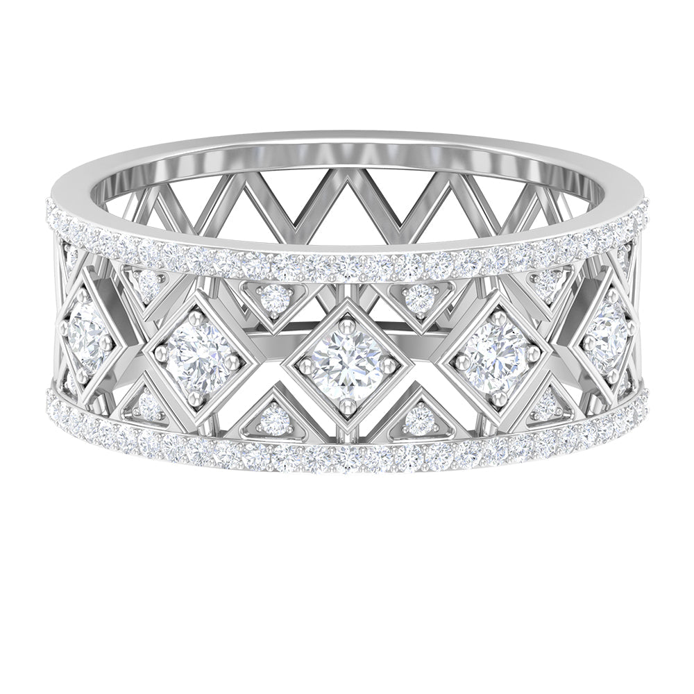 3/4 CT Vintage Inspired Diamond Wedding Band with Cutwork Details