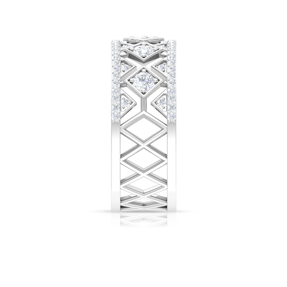 3/4 CT Vintage Inspired Diamond Wedding Band with Cutwork Details