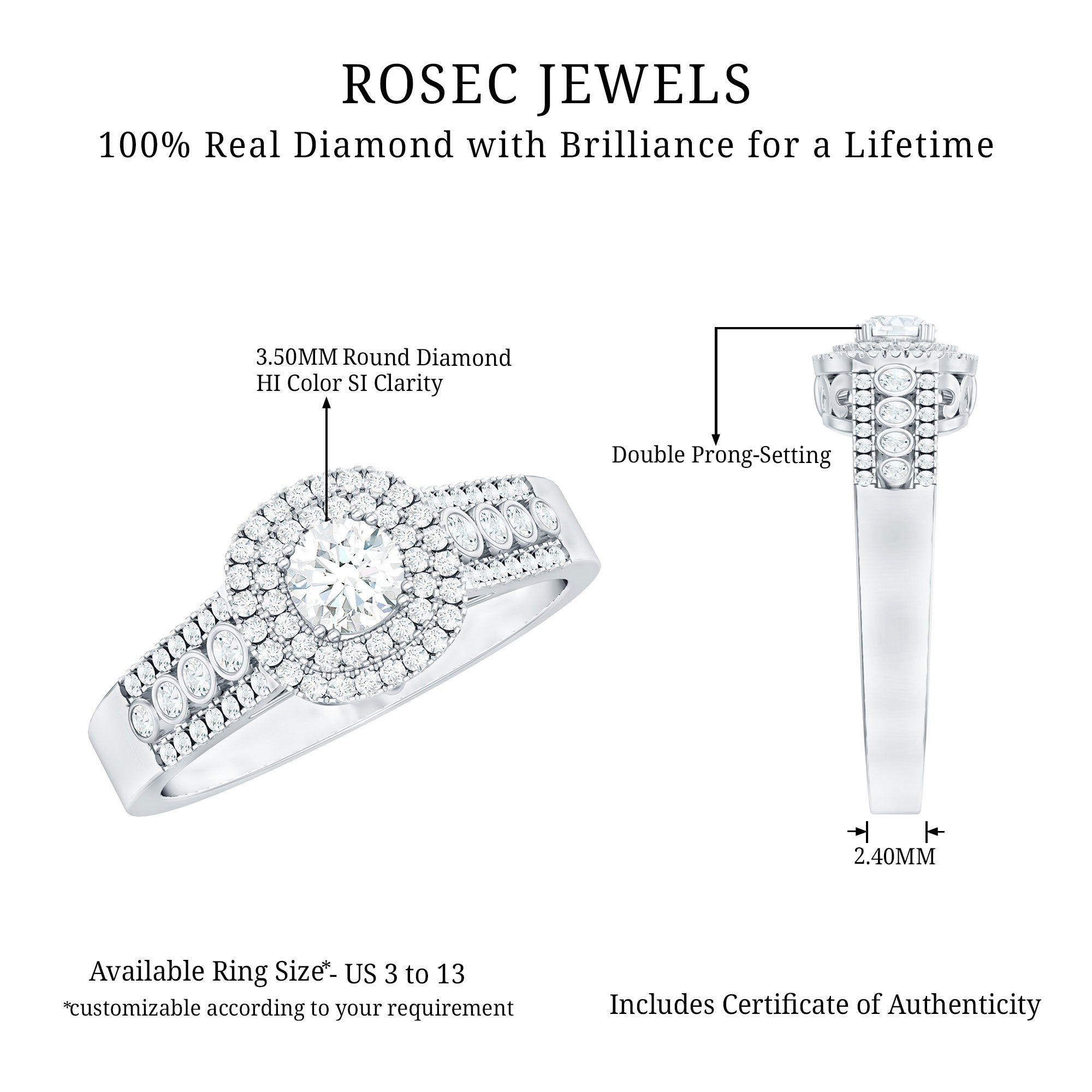 Certified Diamond Halo Engagement Ring For Women
