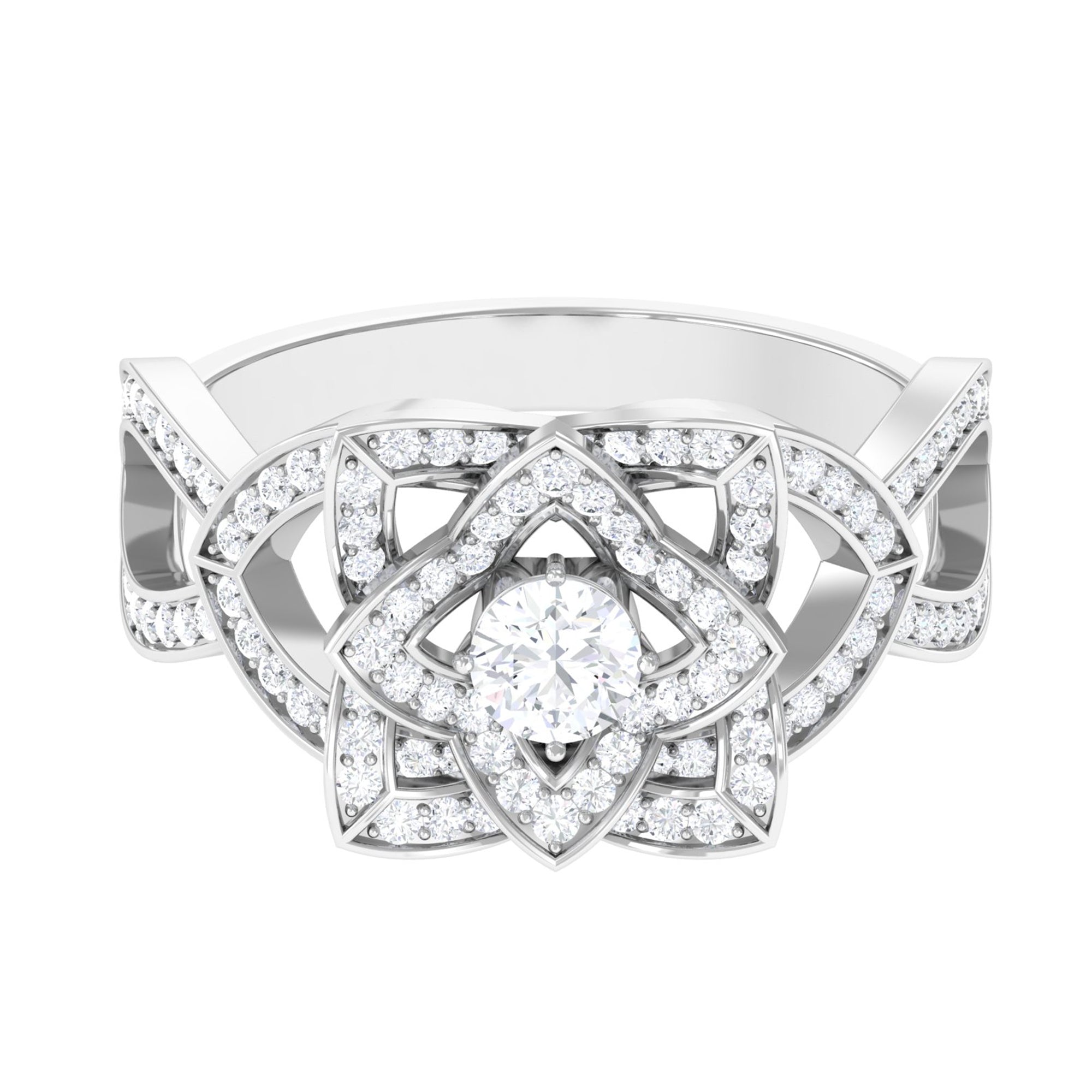 Genuine Diamond Blooming Flower Engagement Ring for Women