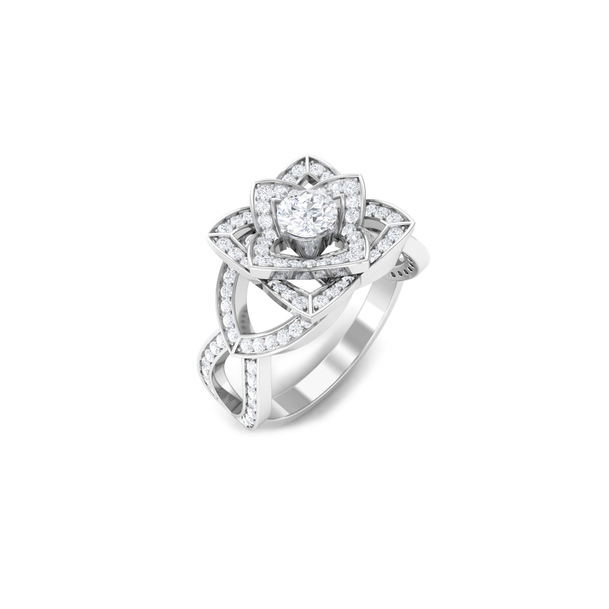 Genuine Diamond Blooming Flower Engagement Ring for Women