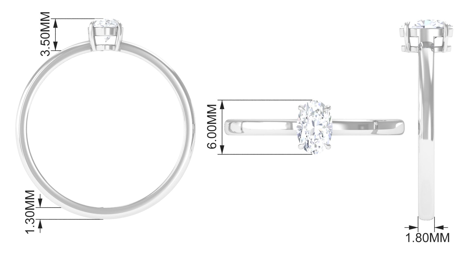 Natural Oval Diamond Solitaire Promise Ring with Certificate