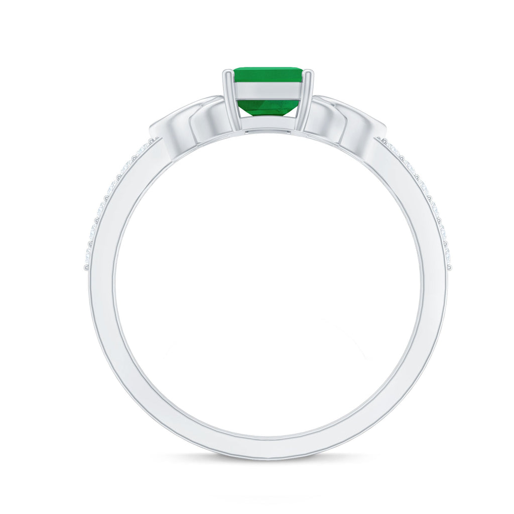 Natural 5X7mm Emerald Cut Emerald Diamond Engagement Ring with Celtic Knot