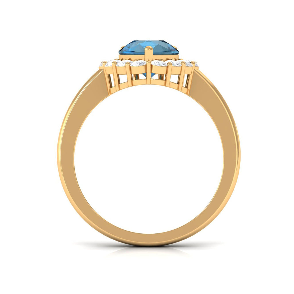 7x10mm Pear Shape London Blue Topaz Halo Engagement Ring with Diamond