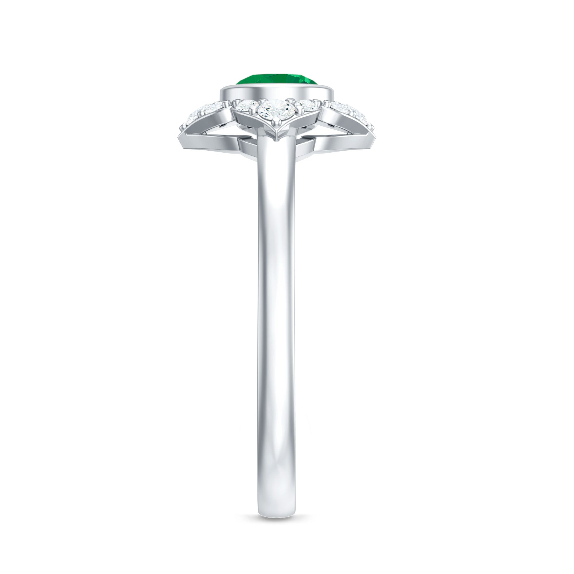 Natural Bezel Set 5mm Emerald Flower Engagement Ring with Diamond