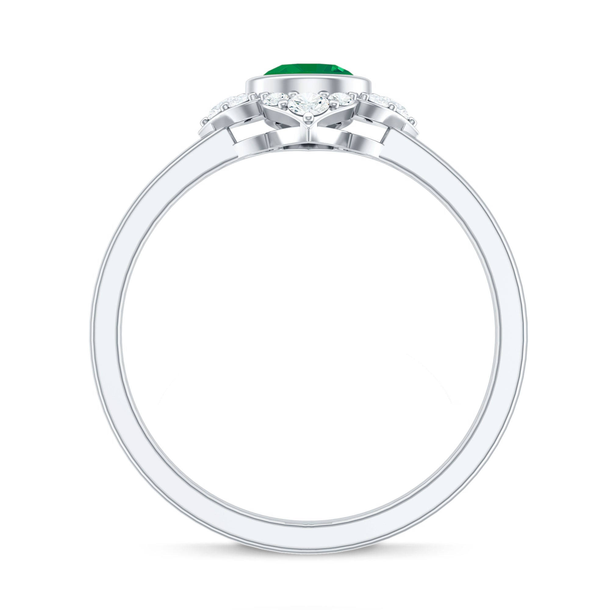 Natural Bezel Set 5mm Emerald Flower Engagement Ring with Diamond