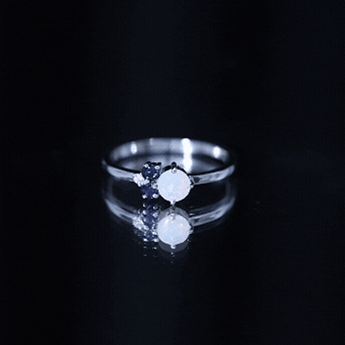 Genuine Ethiopian Opal and Sapphire Cluster Promise Ring with Diamond
