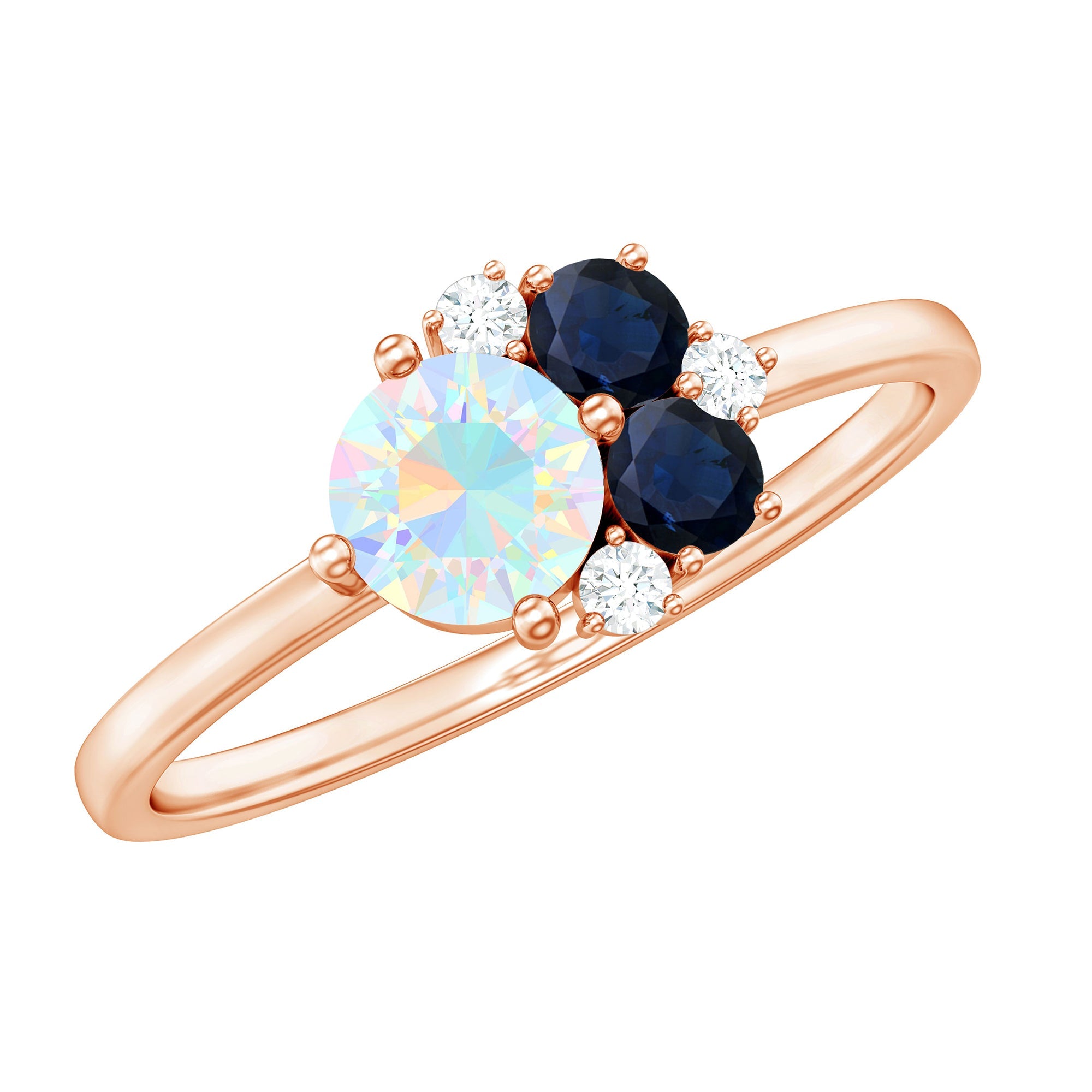 Genuine Ethiopian Opal and Sapphire Cluster Promise Ring with Diamond
