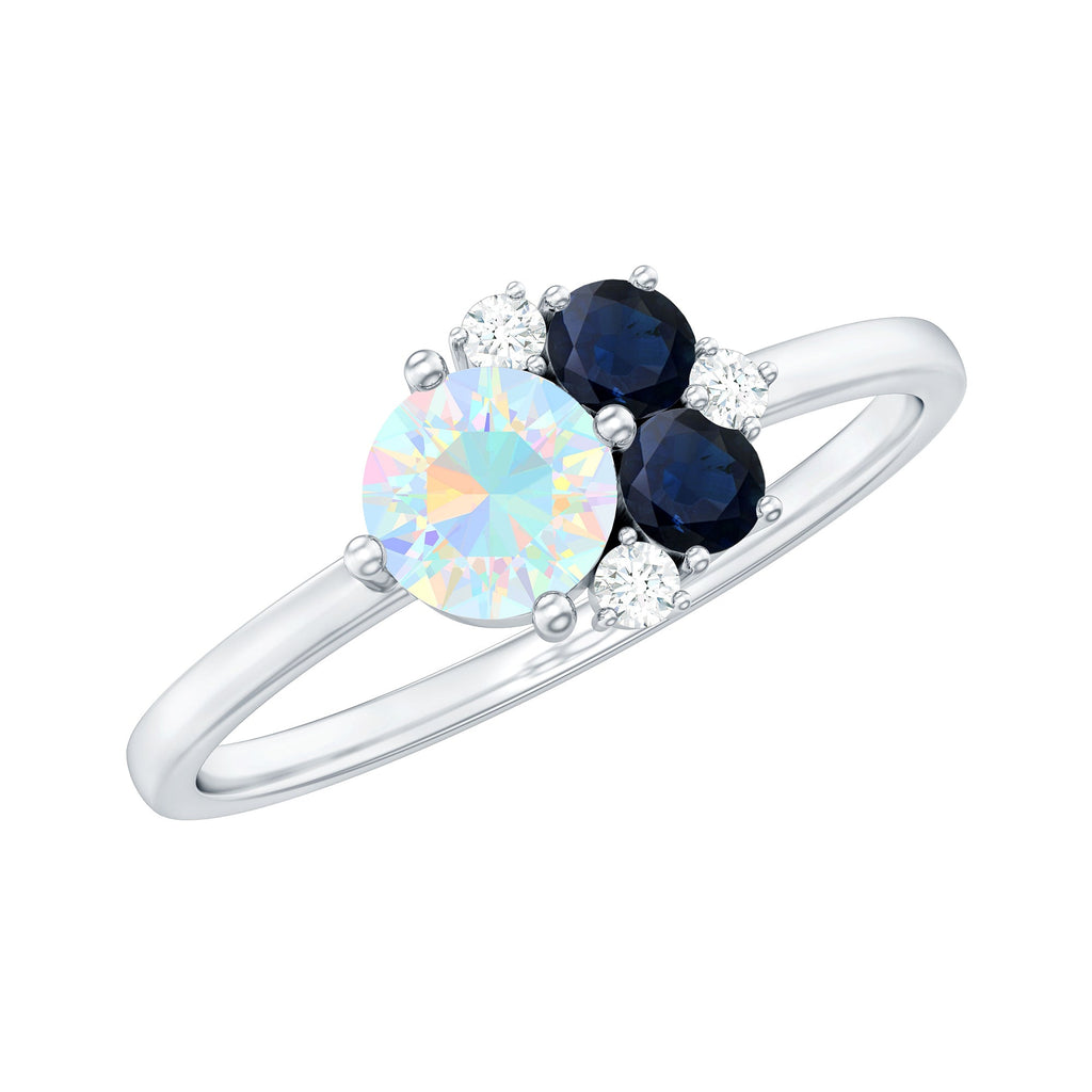 Genuine Ethiopian Opal and Sapphire Cluster Promise Ring with Diamond
