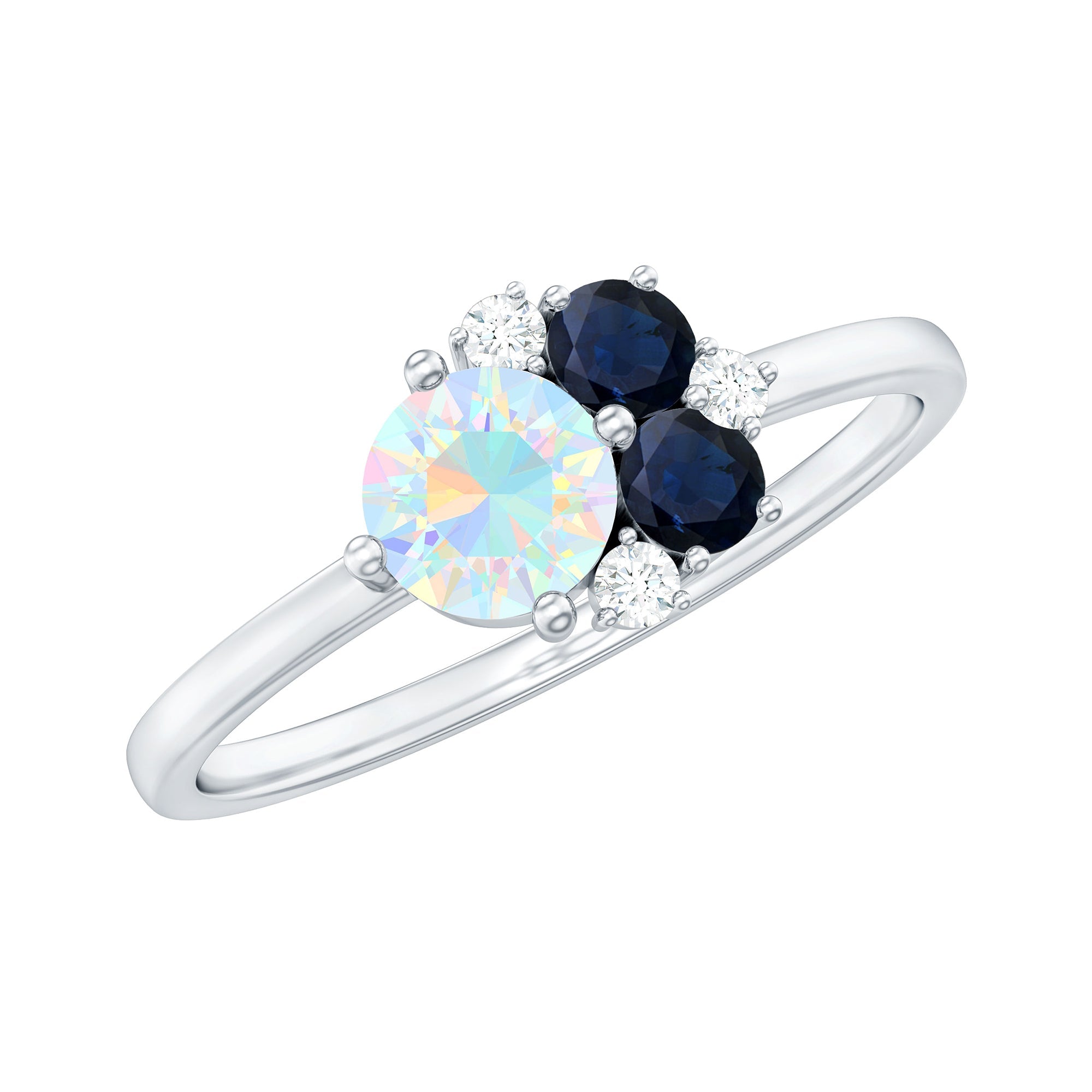 Genuine Ethiopian Opal and Sapphire Cluster Promise Ring with Diamond