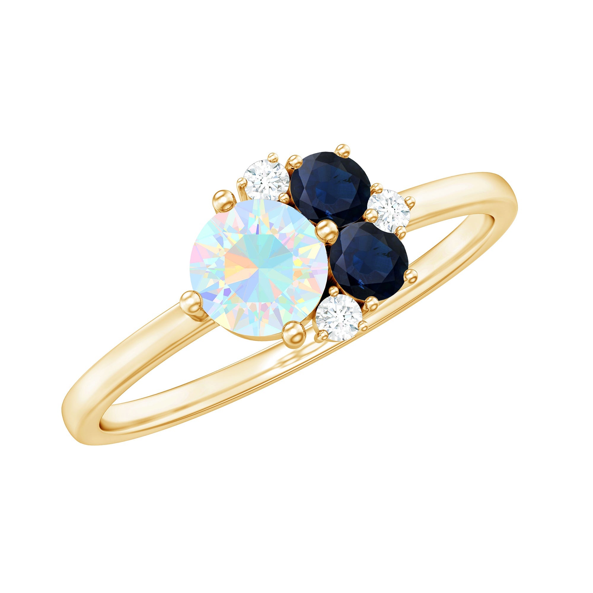 Genuine Ethiopian Opal and Sapphire Cluster Promise Ring with Diamond