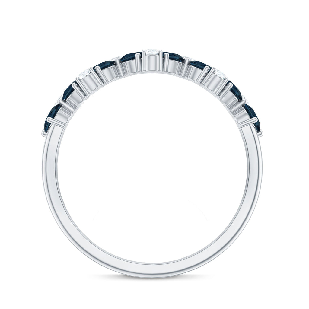 Pear Shape London Blue Topaz Half Eternity Band with Lab Made Diamond