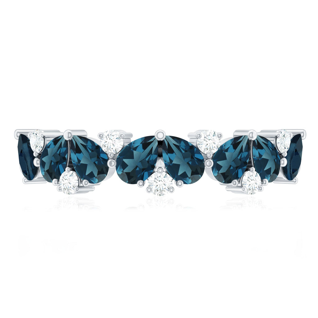 Pear Shape London Blue Topaz Half Eternity Band with Lab Made Diamond