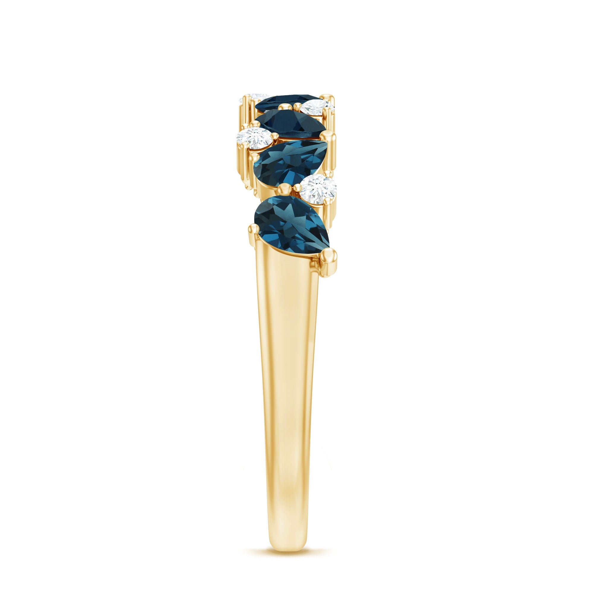 Pear Shape London Blue Topaz Half Eternity Band with Lab Made Diamond