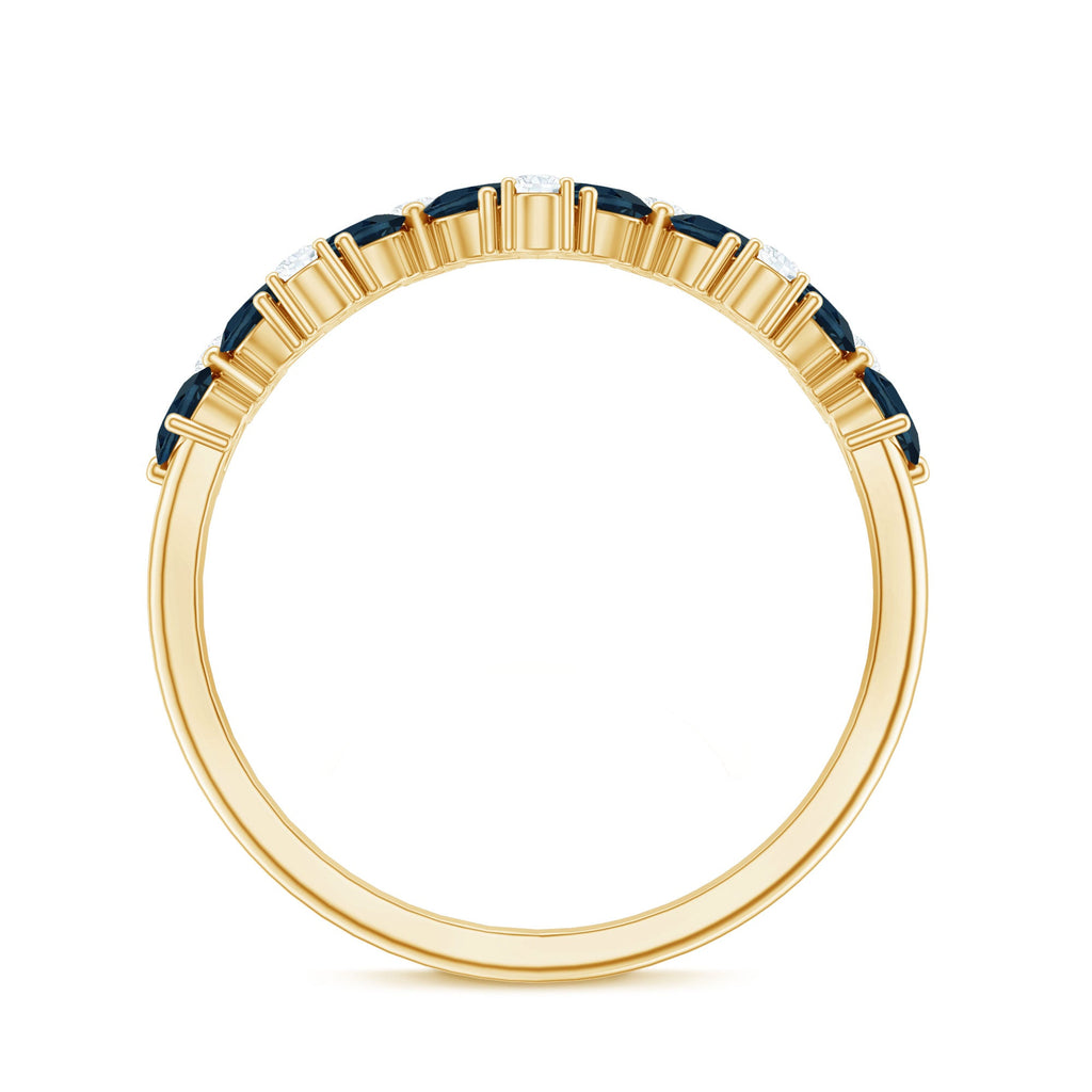 Pear Shape London Blue Topaz Half Eternity Band with Lab Made Diamond