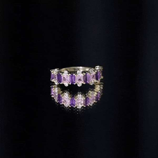 Lab Created Pink Sapphire and Amethyst Half Eternity Band with Diamond