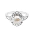 Vintage Inspired 3 Carat Freshwater Pearl Engagement Ring with Diamond