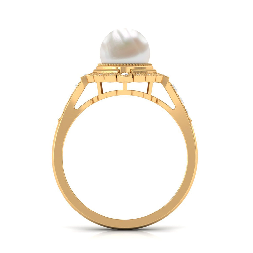 Vintage Inspired 3 Carat Freshwater Pearl Engagement Ring with Diamond