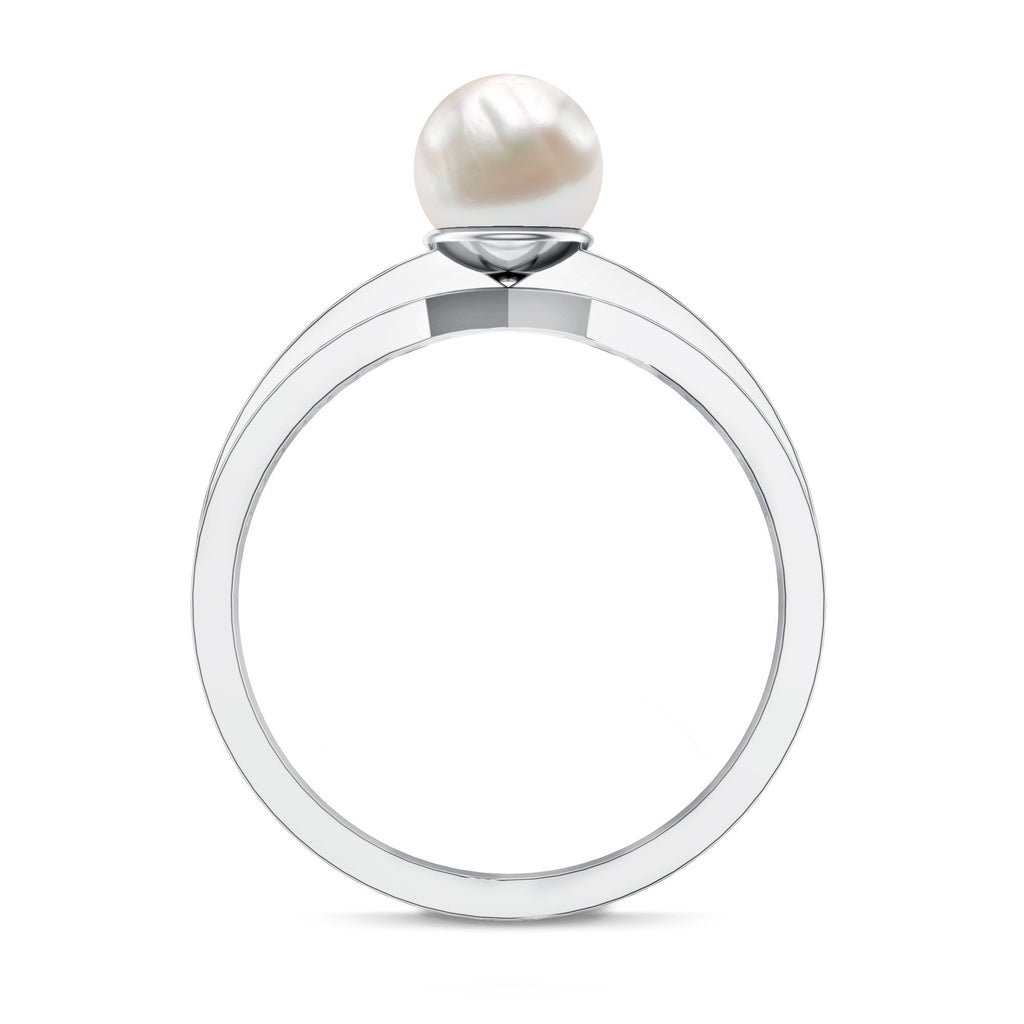 2 Carat Freshwater Pearl Engagement Ring with Diamond for Women
