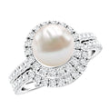 Cultured 7 mm Freshwater Pearl Engagement Ring with Diamond Wedding Band