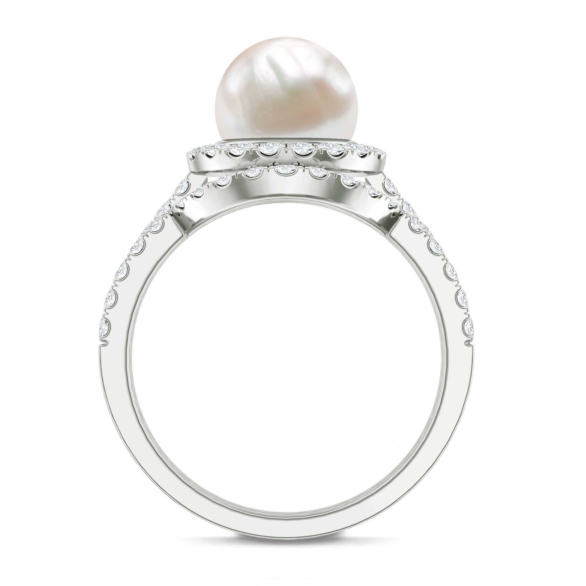 Cultured 7 mm Freshwater Pearl Engagement Ring with Diamond Wedding Band