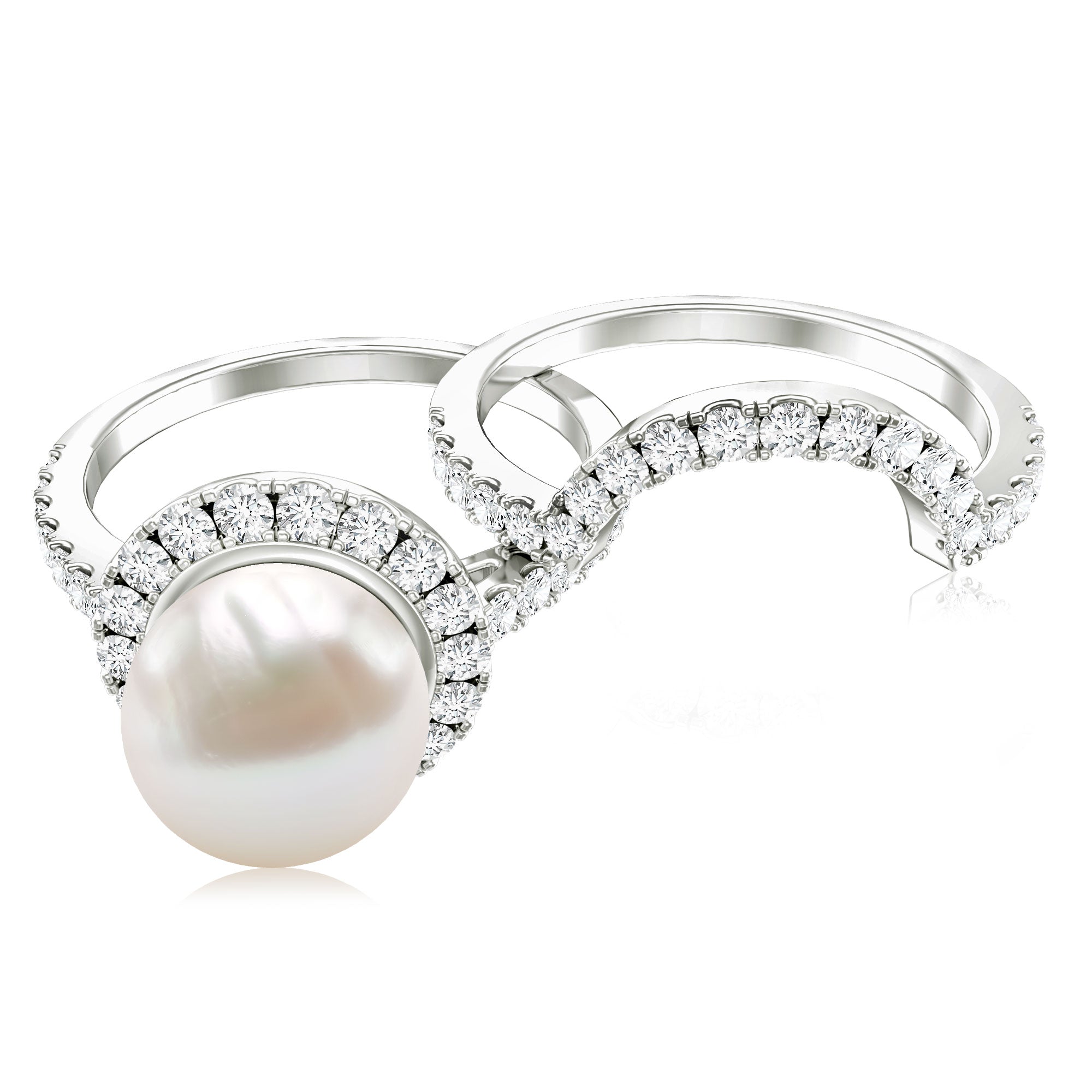 Cultured 7 mm Freshwater Pearl Engagement Ring with Diamond Wedding Band