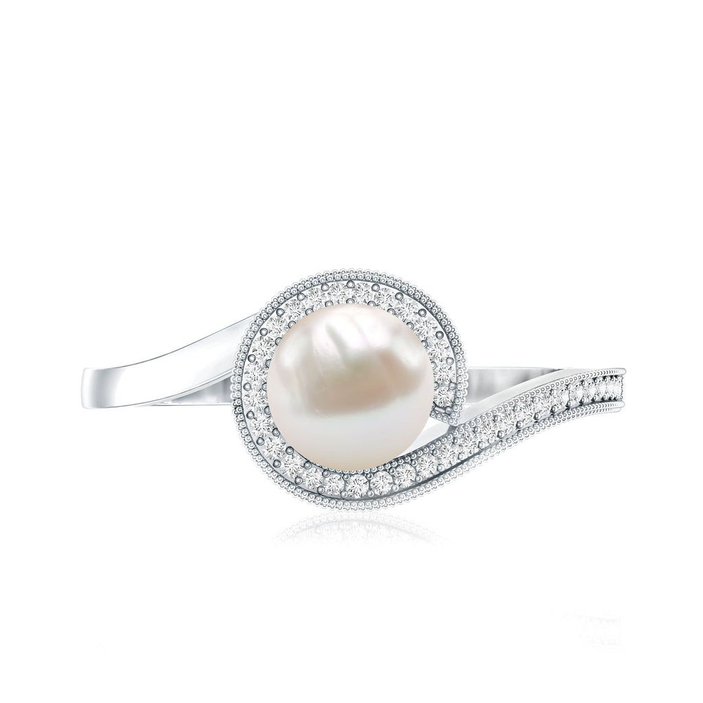 2 Carat Freshwater Pearl Bypass Engagement Ring with Diamond