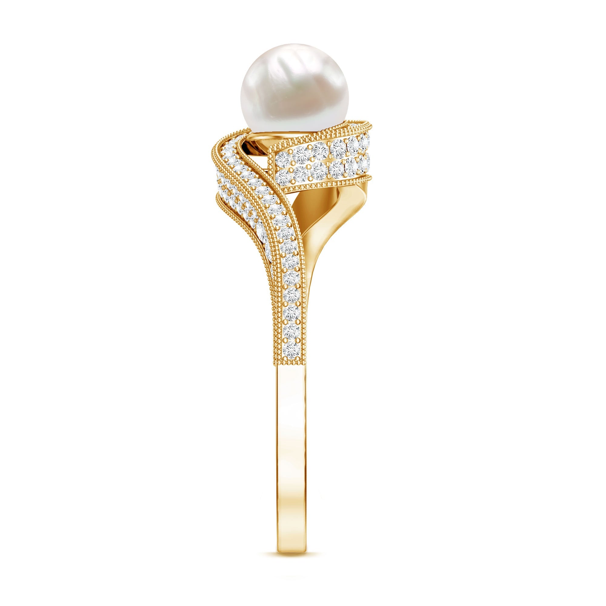 2 Carat Freshwater Pearl Bypass Engagement Ring with Diamond