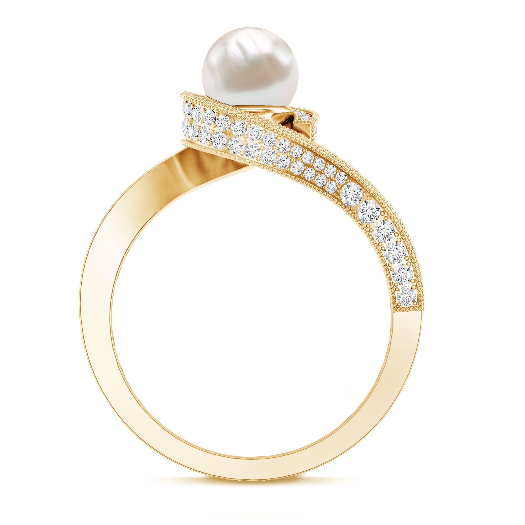 2 Carat Freshwater Pearl Bypass Engagement Ring with Diamond