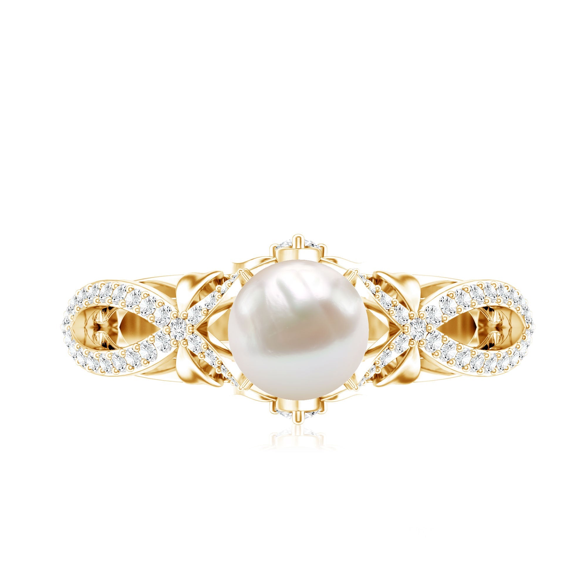 Cultured 2 Carat Freshwater Pearl Solitaire Engagement Ring with Diamond Crossover Shank