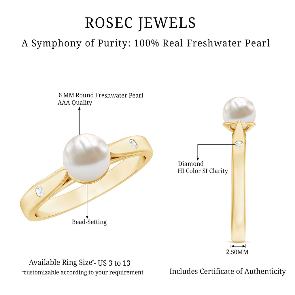 Natural 2 Carat Freshwater Pearl Solitaire Ring with Diamond