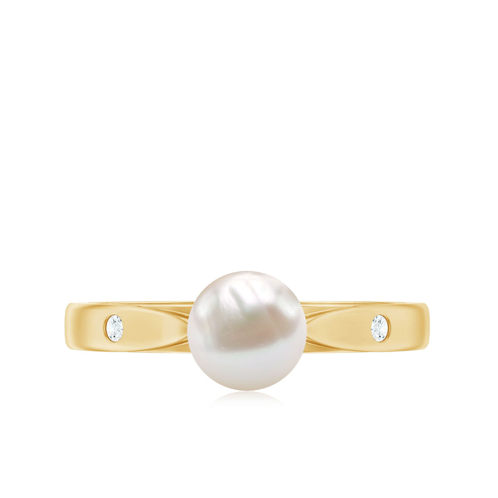 Natural 2 Carat Freshwater Pearl Solitaire Ring with Diamond