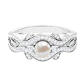 Genuine 2 Carat Pearl Art Deco Engagement Ring with Diamond for Women