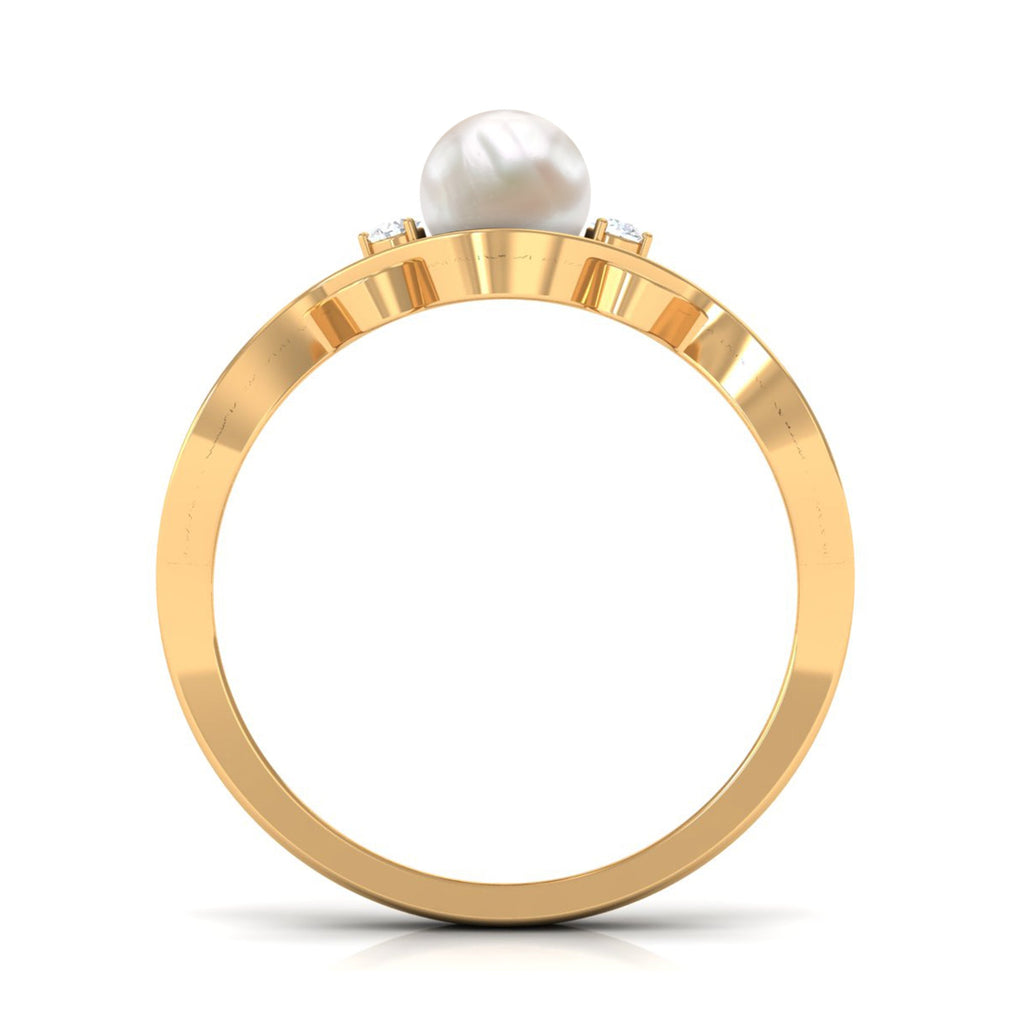 Genuine 2 Carat Pearl Art Deco Engagement Ring with Diamond for Women