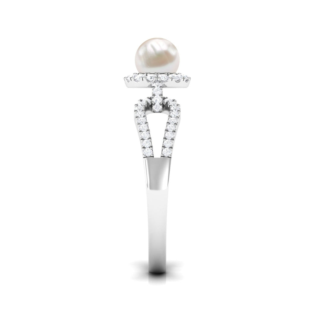 2.50 CT Freshwater Pearl and Diamond Engagement Ring with Split Shank