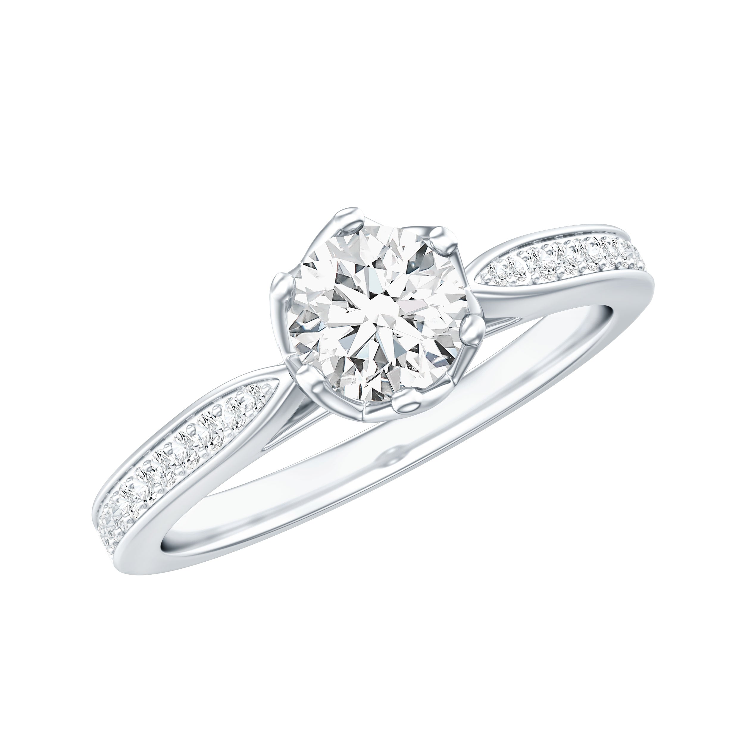 Lotus Basket Set Cubic Zirconia Engagement Ring with Side Stones
