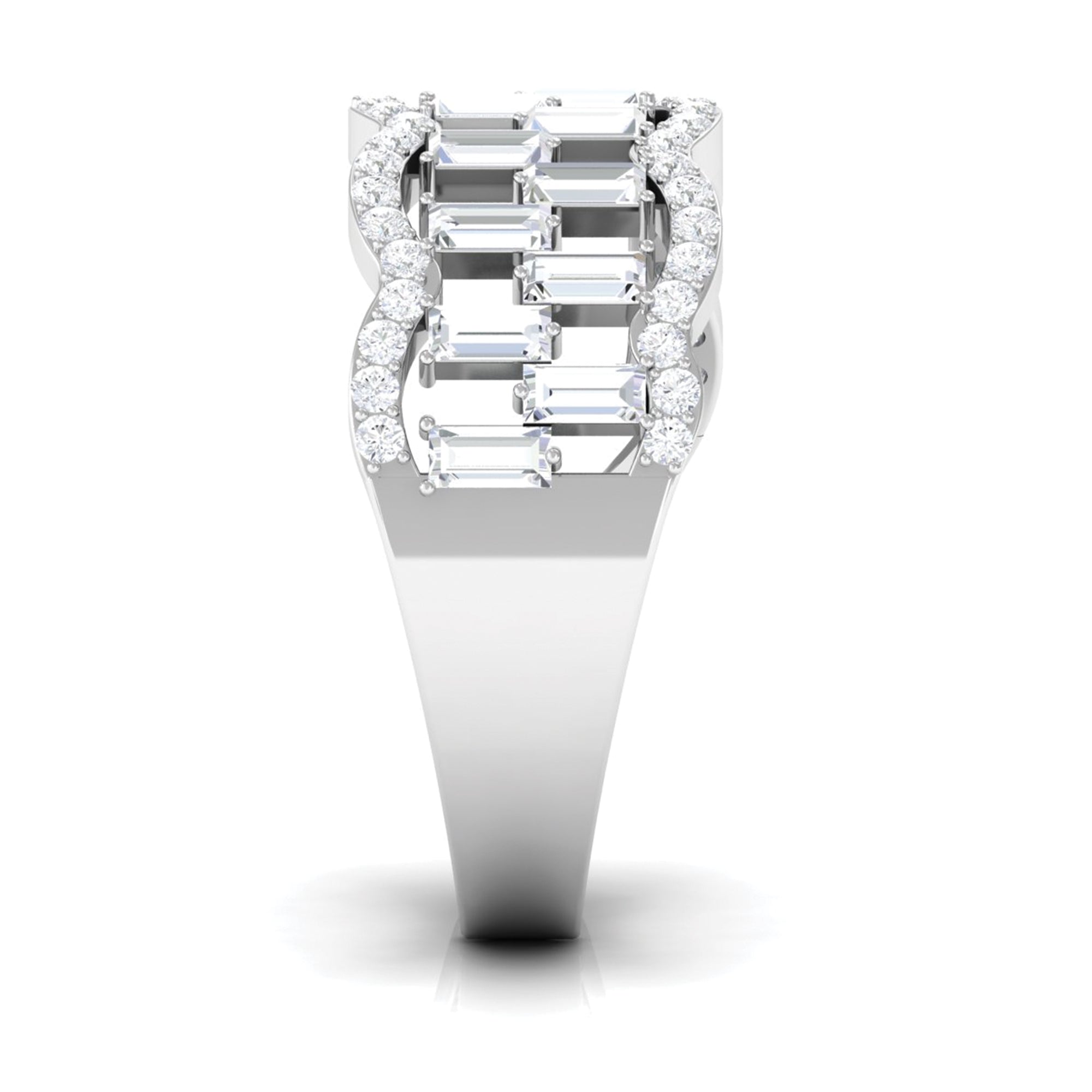 Round and Baguette Cut Zircon Classic Wedding Band Ring